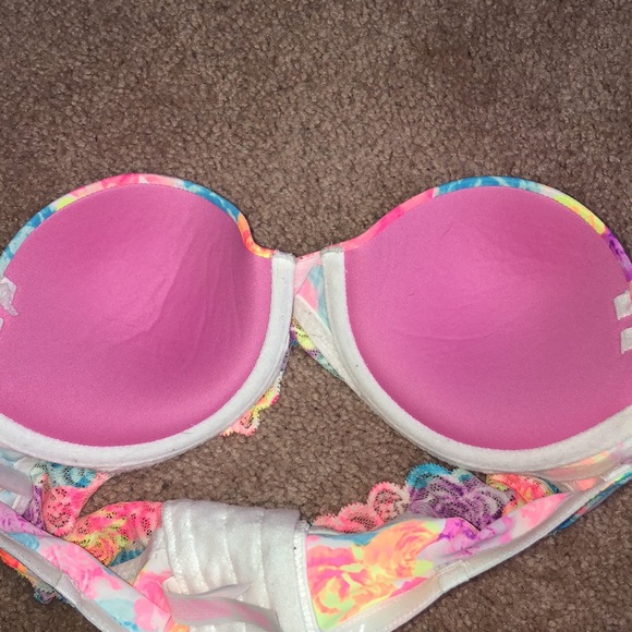Pink Victoria’s Secret bustier colorful strapless bra lacey rainbow floral 34B - Picture 10 of 10